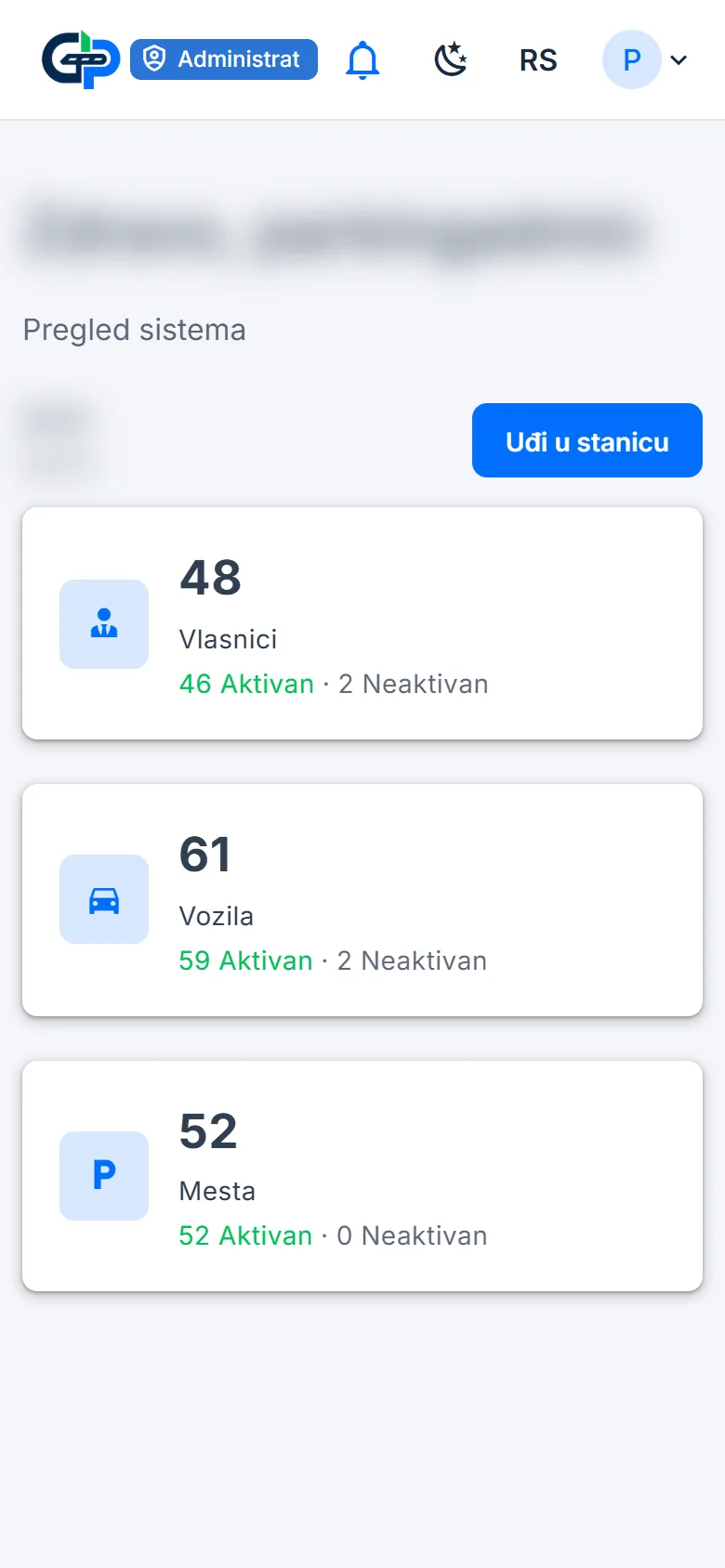 GiT Parking aplikacija na telefonu: početna po stanici