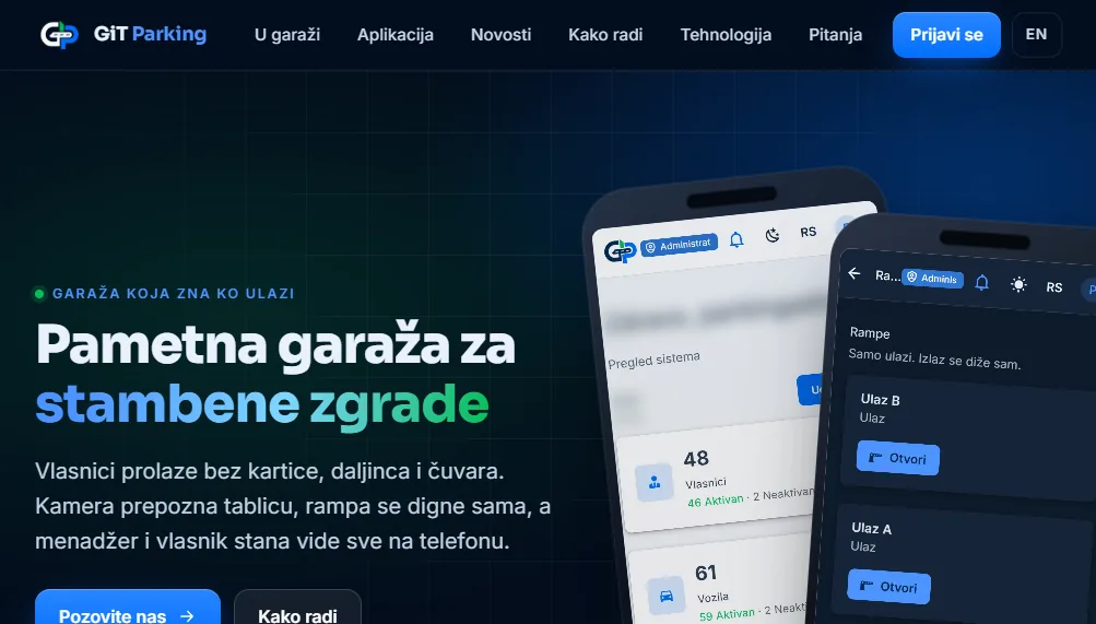 Početna parking.git.rs: pametna garaža za stambene zgrade