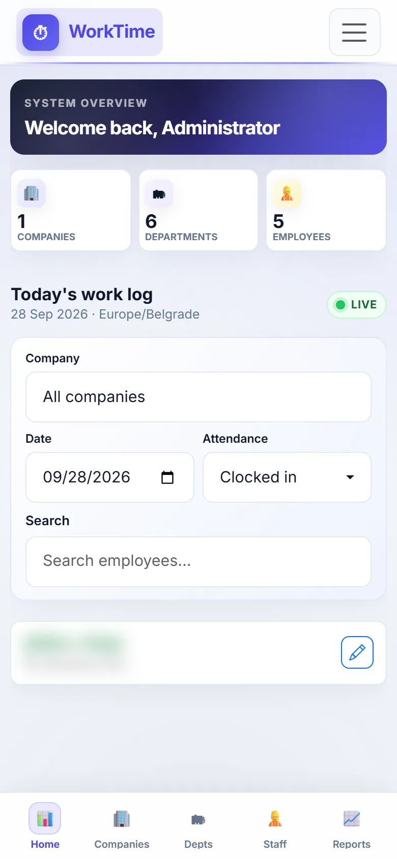 WorkTime on a phone: work log