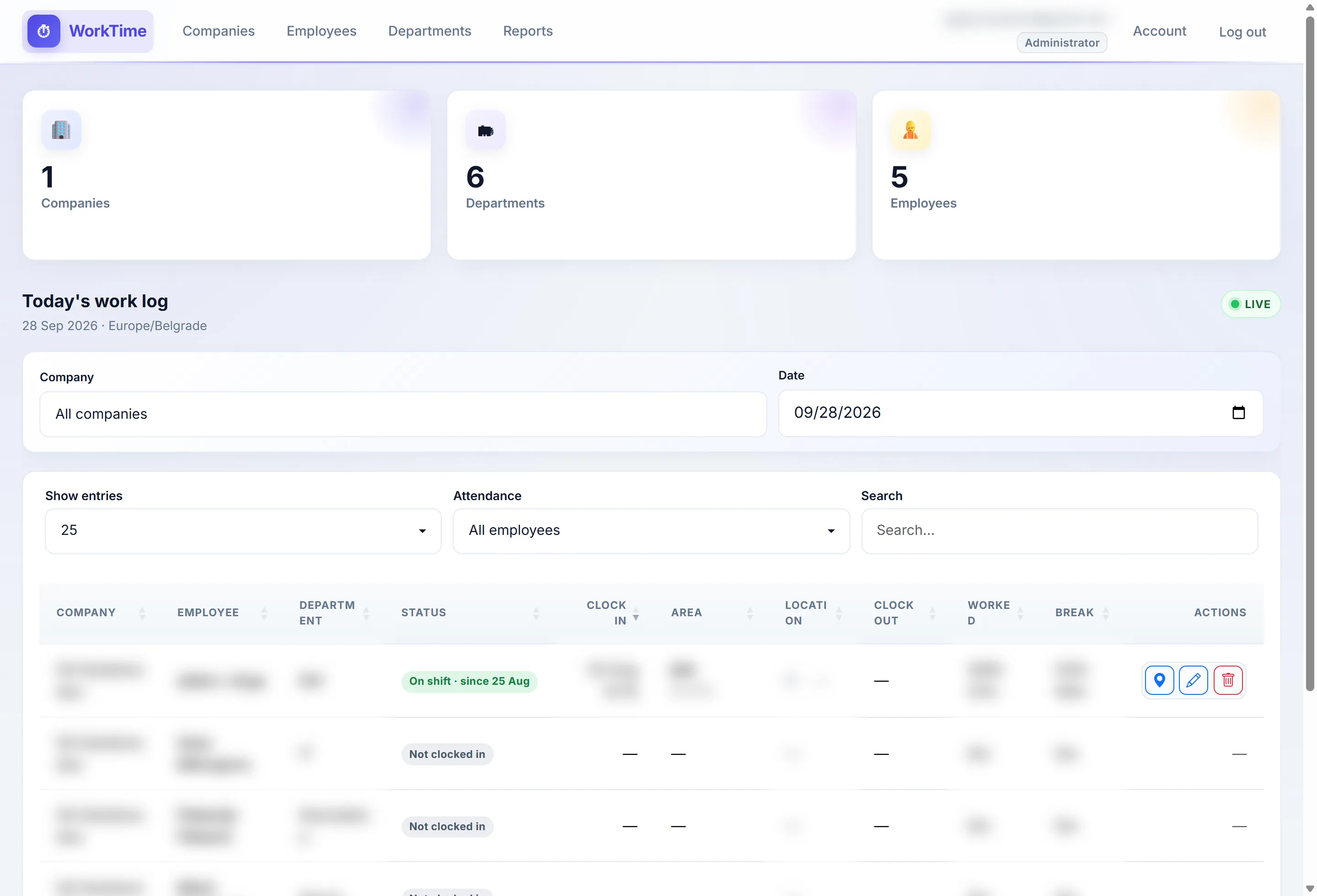 WorkTime: system overview and live work log