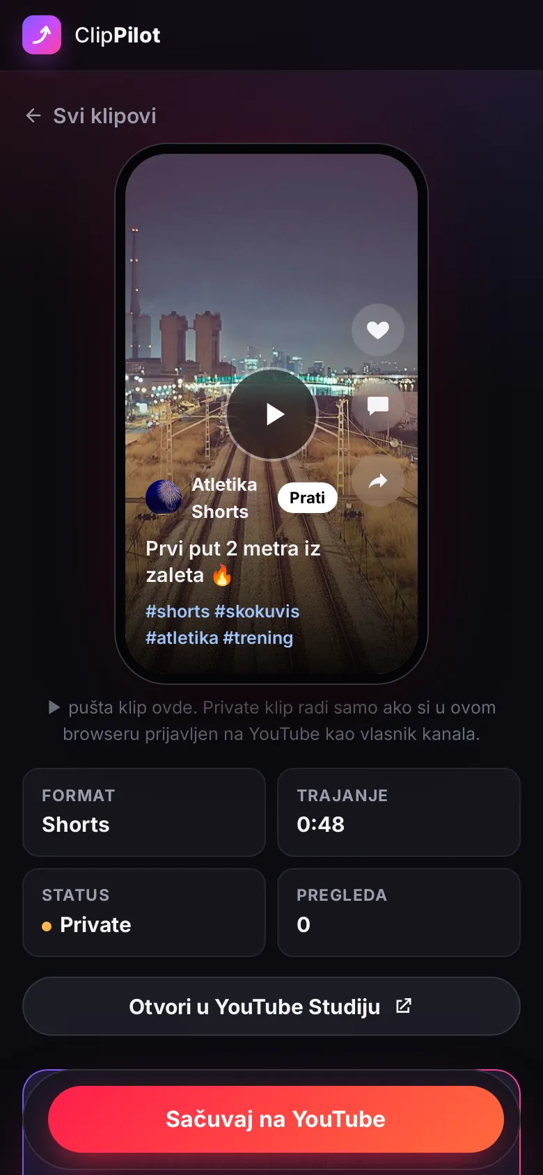 ClipPilot on a phone: editing a clip